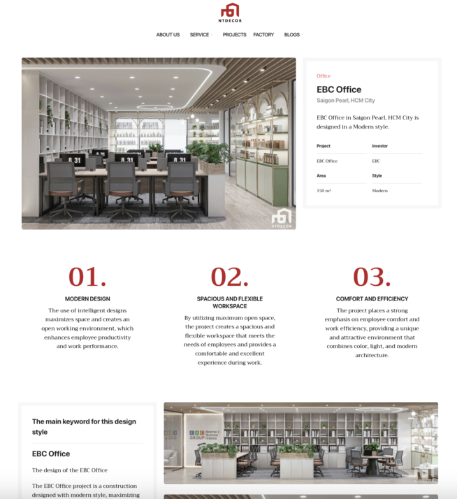 website ntdecor chi tiết dự án | WEBEGIN
