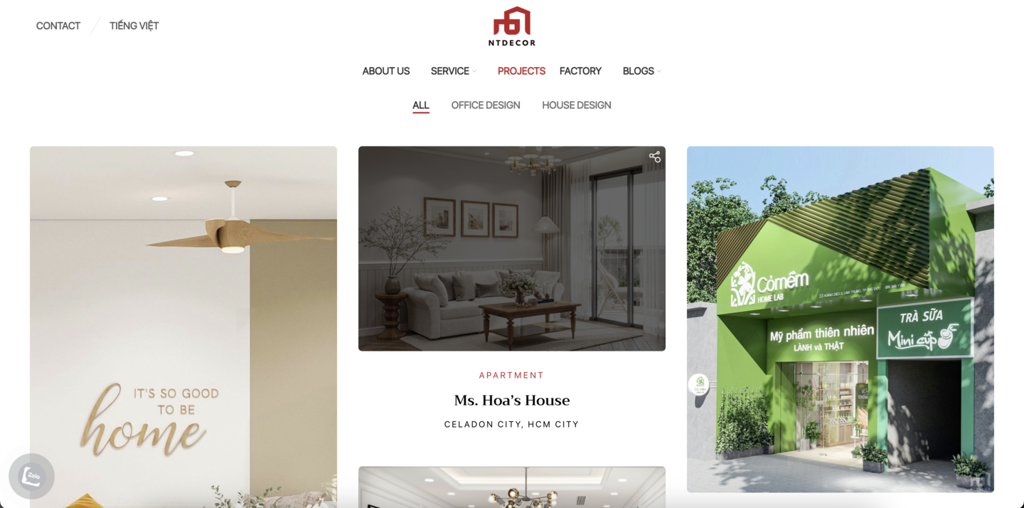 website ntdecor danh mục dự án | WEBEGIN